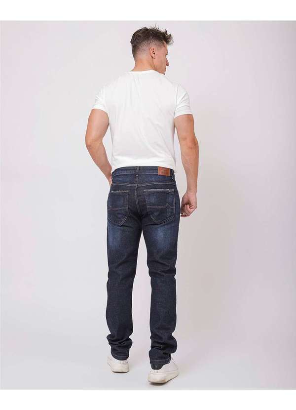 Consciência - Calca Jeans Slim Fit Masculina com Detalhes de Puidos Azul 2