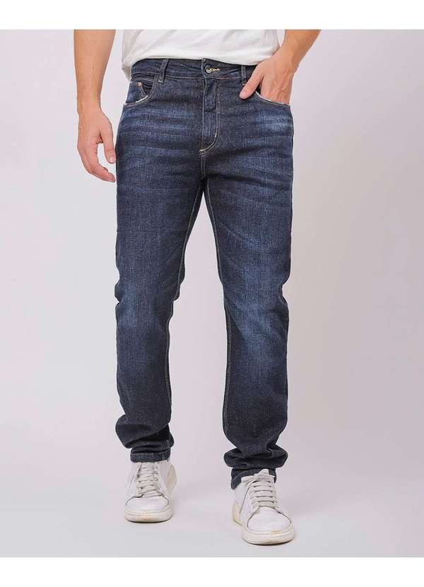 Consciência - Calca Jeans Slim Fit Masculina com Detalhes de Puidos Azul 3