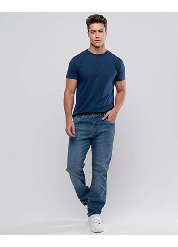 Consciência - Calca Jeans Slim Fit Masculina com Elastano Detalhe Bolso Azul