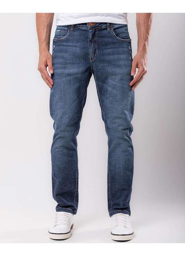 Consciência - Calca Jeans Slim Fit Masculina com Elastano Detalhe Botao Azul 3