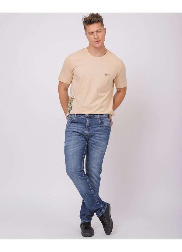 Consciência - Calca Jeans Slim Fit Masculina com Elastano Detalhe Costura Azul