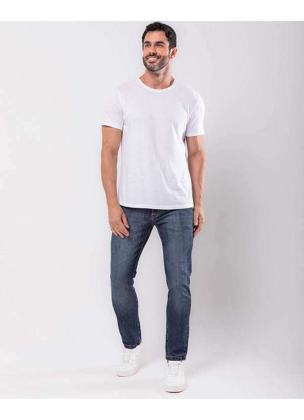 Consciência - Calca Jeans Slim Fit Masculina com Jogo de Costura Azul