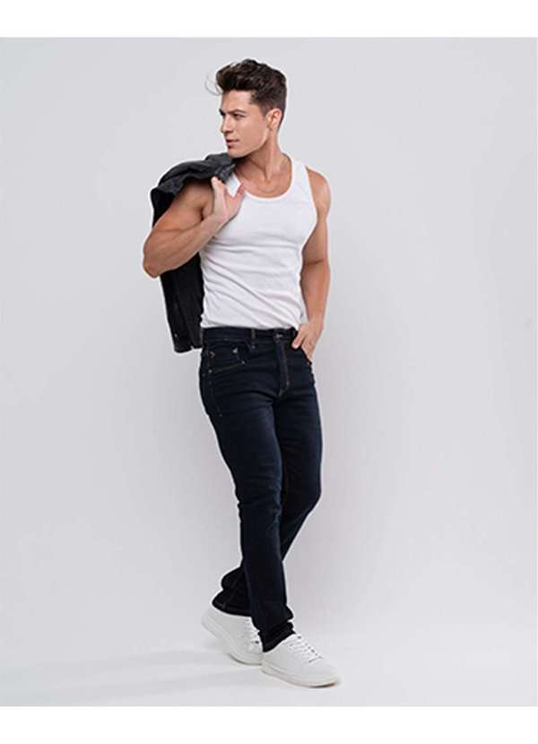 Consciência - Calca Jeans Slim Fit Preta Masculina Basica Preto