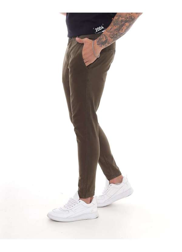 Consciência - Calca Sarja Chino Masculina Skinny Basica com Elastano Verde 4