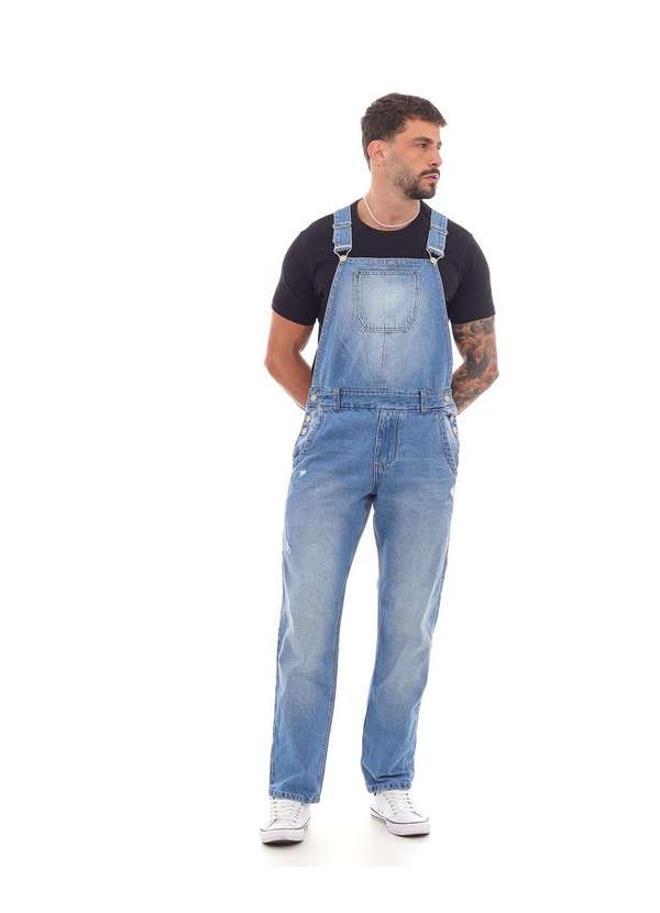 Consciência Macacao Jardineira Jeans Masculina Basica Azul