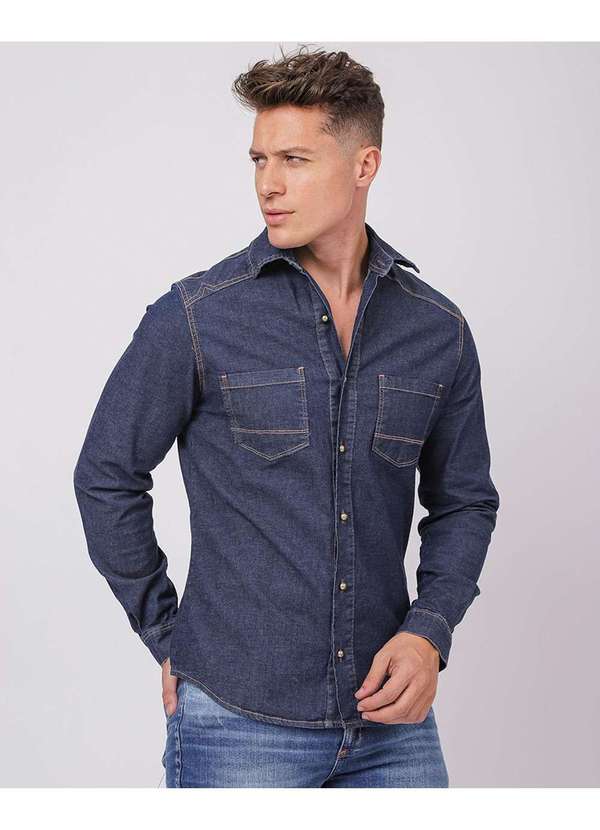 Consciência - Camisa Jeans Masculina Basica Azul