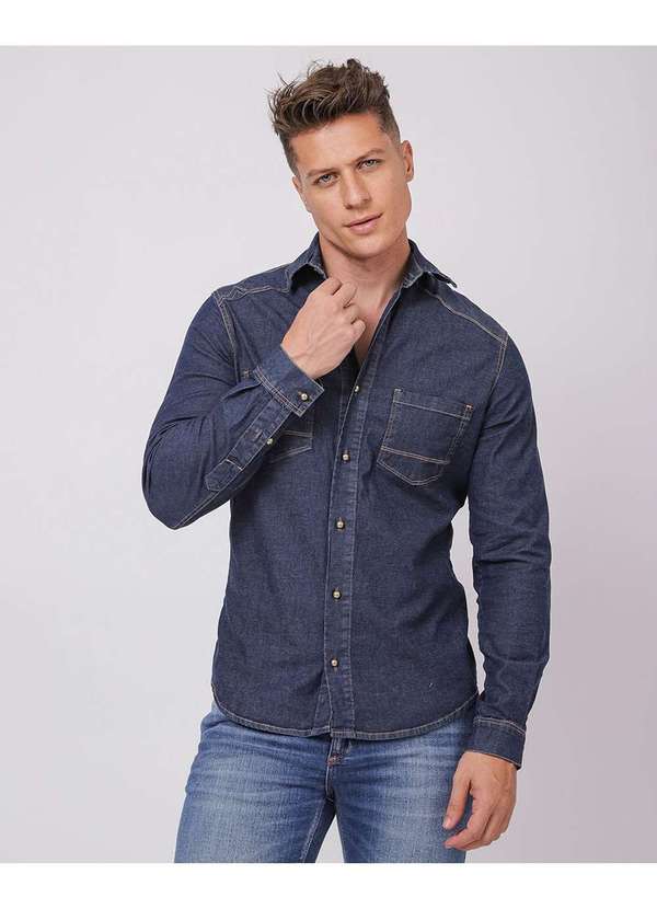 Consciência - Camisa Jeans Masculina Basica Azul 3