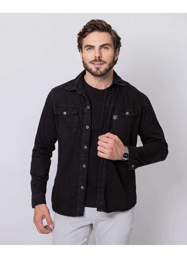 Consciência - Camisa Sarja Masculina Basica Preto