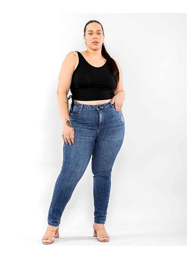 Consciência - Calca Jeans Feminina Plus Size Basica Cintura Alta Azul 1