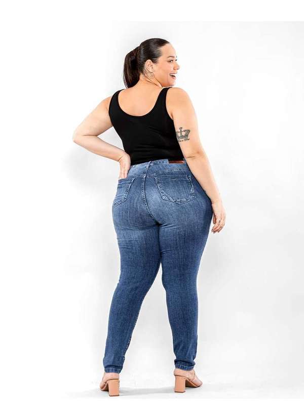 Consciência - Calca Jeans Feminina Plus Size Basica Cintura Alta Azul 2