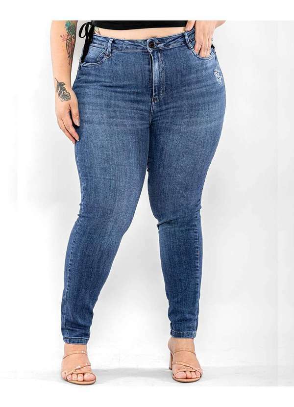 Consciência - Calca Jeans Feminina Plus Size Basica Cintura Alta Azul 3