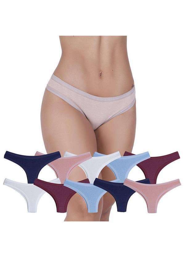 Concept Lingerie - Kit 10 Calcinhas Conforto Algodão Concept Lingerie Multicolorido Multicores