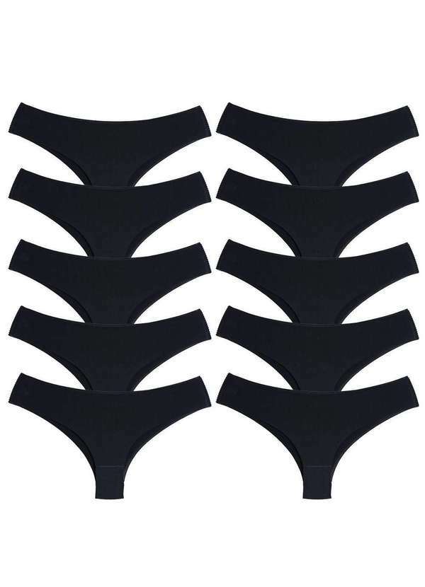 Concept Lingerie - Kit 10 Calcinhas sem Costura Tanga Corte Laser Não Marca Preto