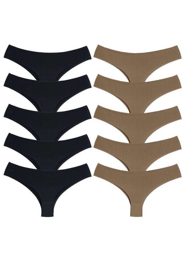 Concept Lingerie - Kit 10 Calcinhas sem Costura Tanga Corte Laser Não Marca Bege