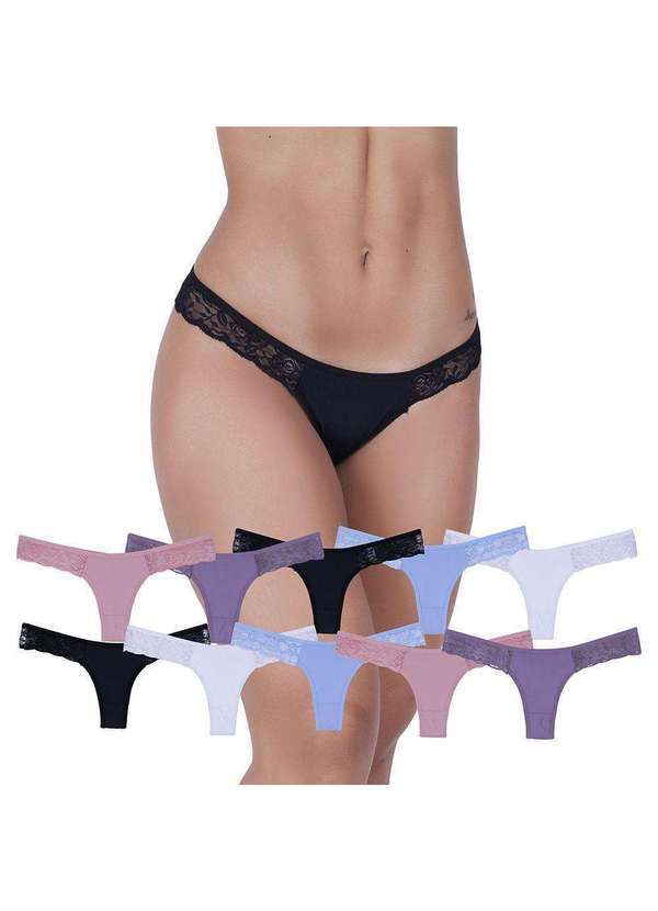 Concept Lingerie - Kit 10 Calcinhas Violeta Microfibra Concept Lingerie Multicores