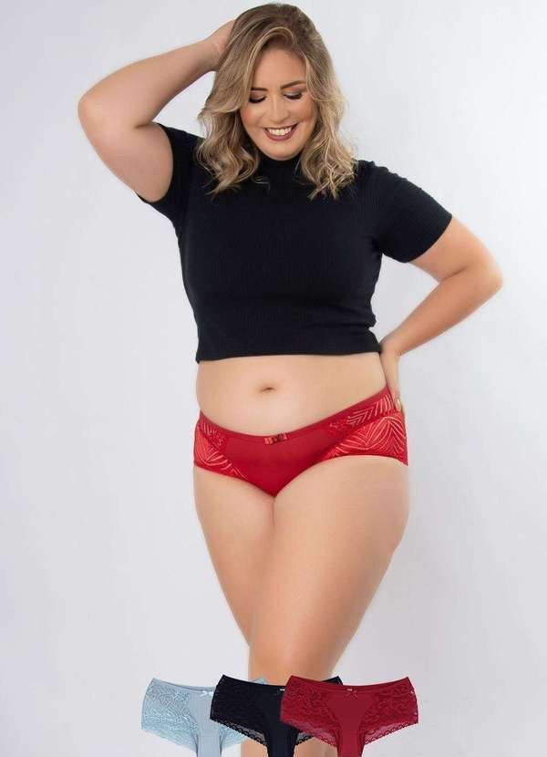 Concept Lingerie - Kit 3 Calcinhas Amor Plus Size Microfibra Concept Lingerie Multicores