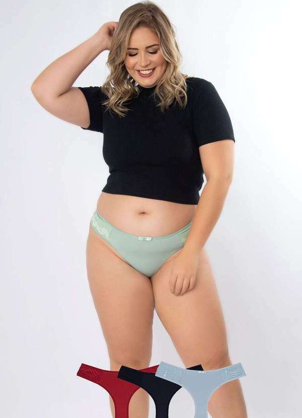 Concept Lingerie - Kit 3 Calcinhas Charme Plus Size Microfibra Concept Lingerie Multicores