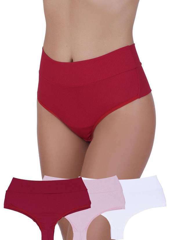 Concept Lingerie - Kit 3 Calcinhas Clássica Canelada Concept Lingerie Multicolorido Multicores