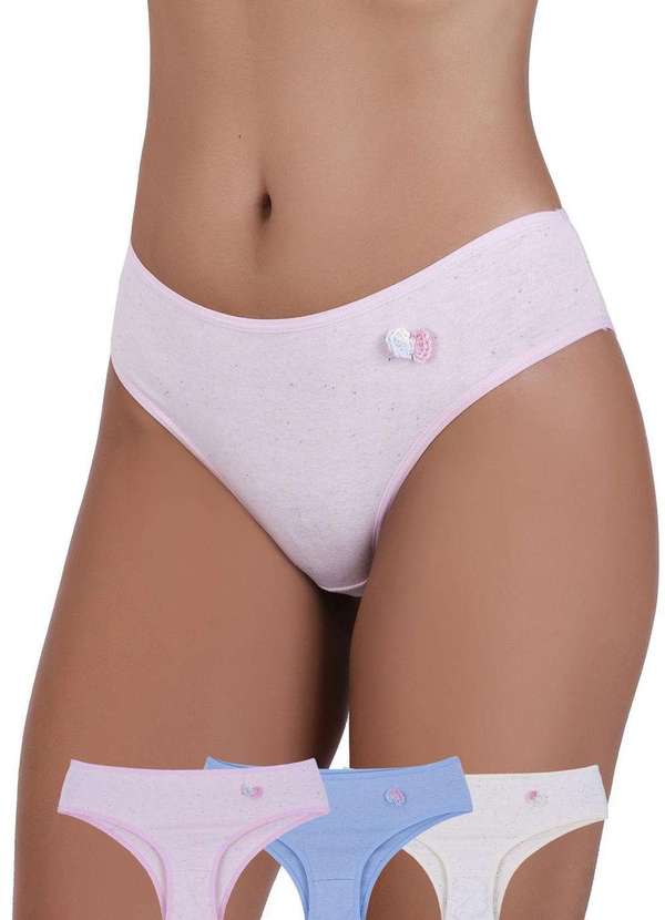 Concept Lingerie - Kit 3 Calcinhas Crochê Algodão Concept Lingerie Multicolorido Multicores