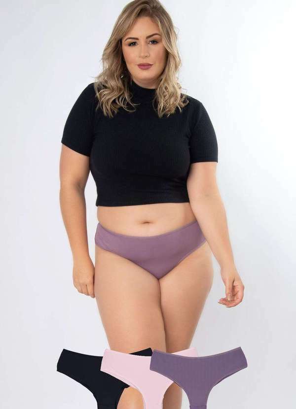 Concept Lingerie - Kit 3 Calcinhas Ternura Plus Size Microfibra Fio Duplo Multicores