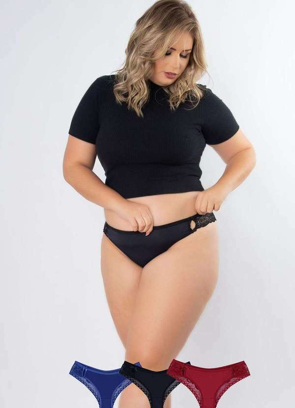 Concept Lingerie - Kit 3 Calcinhas Vaidosa Plus Size Microfibra Concept Lingerie Multicores