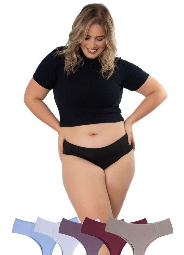 Concept Lingerie - Kit 5 Calcinhas Bombom Plus Size Microfibra Concept Lingerie Multicores
