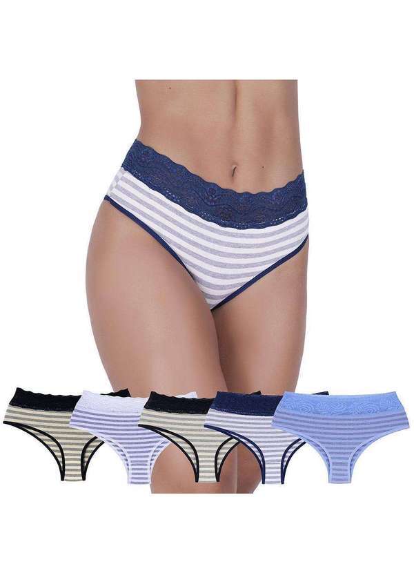 Concept Lingerie - Kit 5 Calcinhas Bonita de Algodão Concept Lingerie Multicolorido Multicores