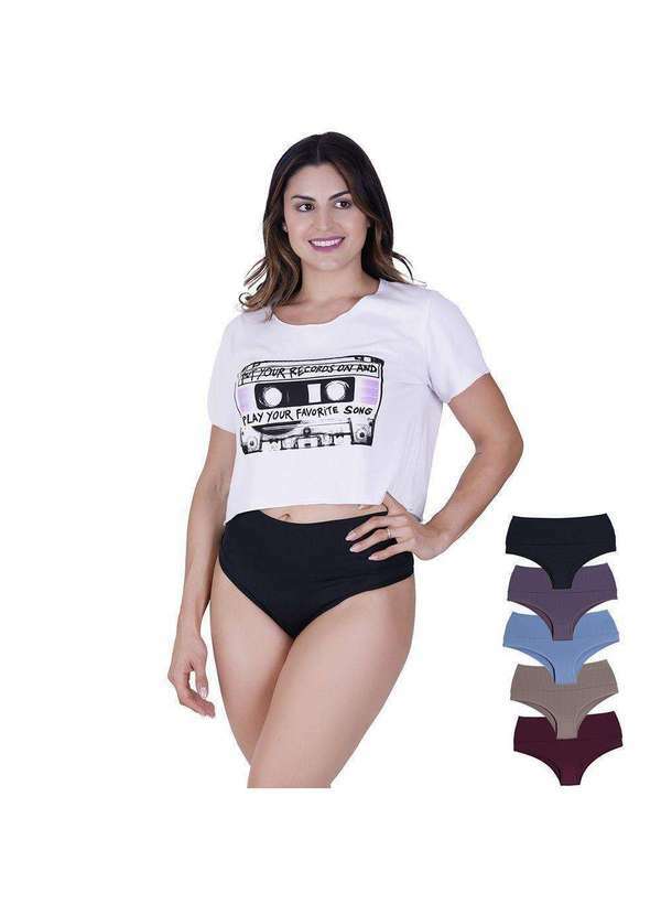 Concept Lingerie - Kit 5 Calcinhas Cós Duplo Microfibra Multicolorido Multicores