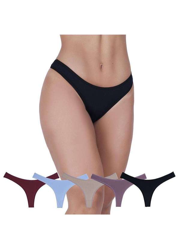 Concept Lingerie - Kit 5 Calcinhas Fio Dental Microfibra Multicolorido Multicores