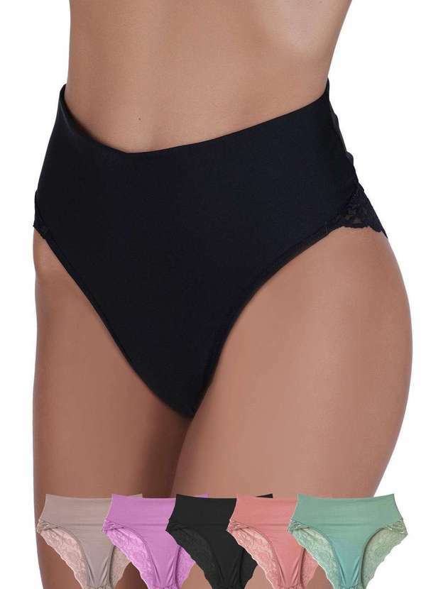 Concept Lingerie - Kit 5 Calcinhas Liz Microfibra Cós Duplo Concept Lingerie Multicores