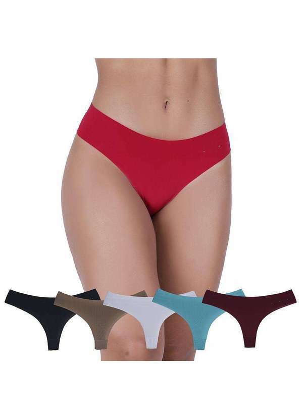 Concept Lingerie - Kit 5 Calcinhas Love Fio Dental sem Costura Microfibra Multicores