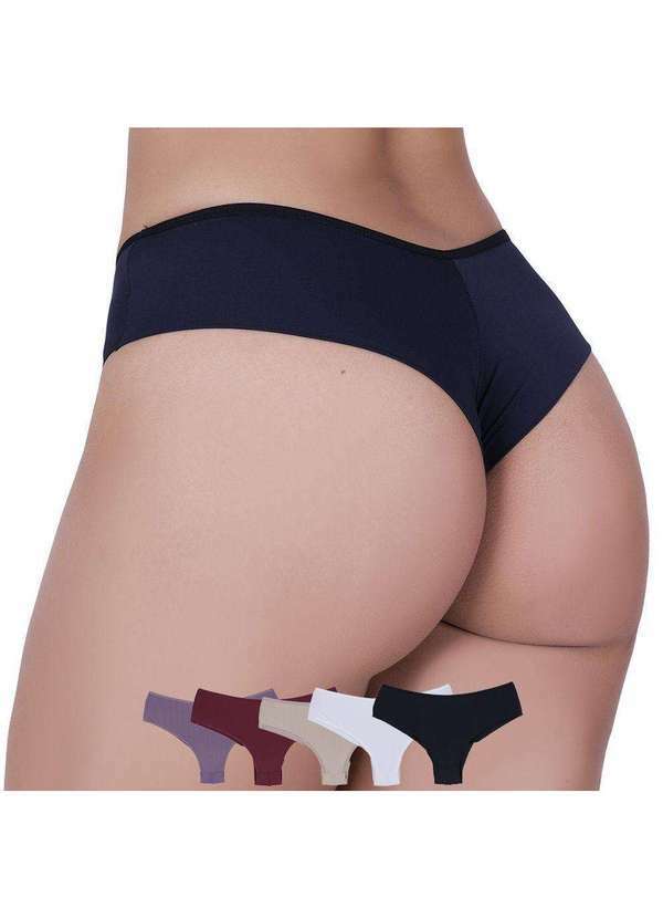 Concept Lingerie - Kit 5 Calcinhas Rainha Microfibra Fio Duplo Concept Lingerie Multicores