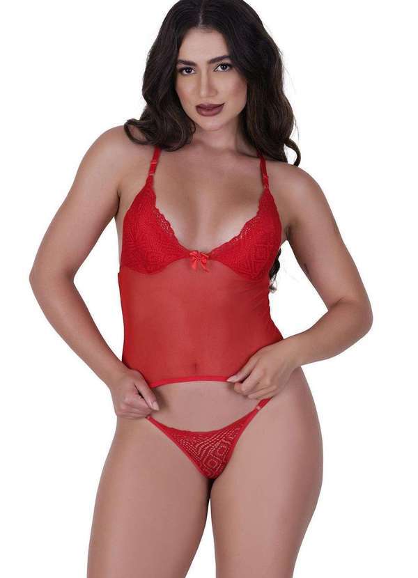 Concept Lingerie - Conjunto Perigosa Tule Concept Lingerie Vermelho Vermelho