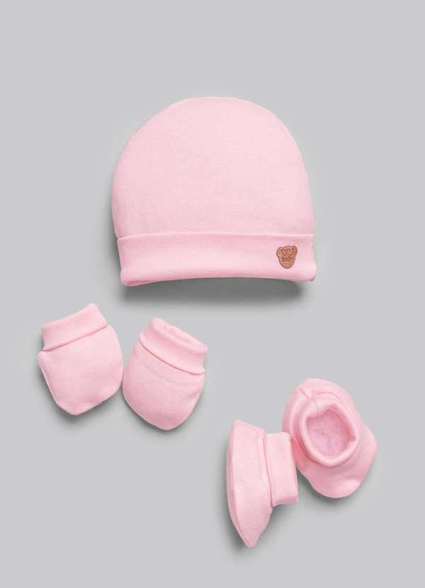 Anjos Baby - Kit Touca, Luva e Meia Rosa Anjos Baby Rosa
