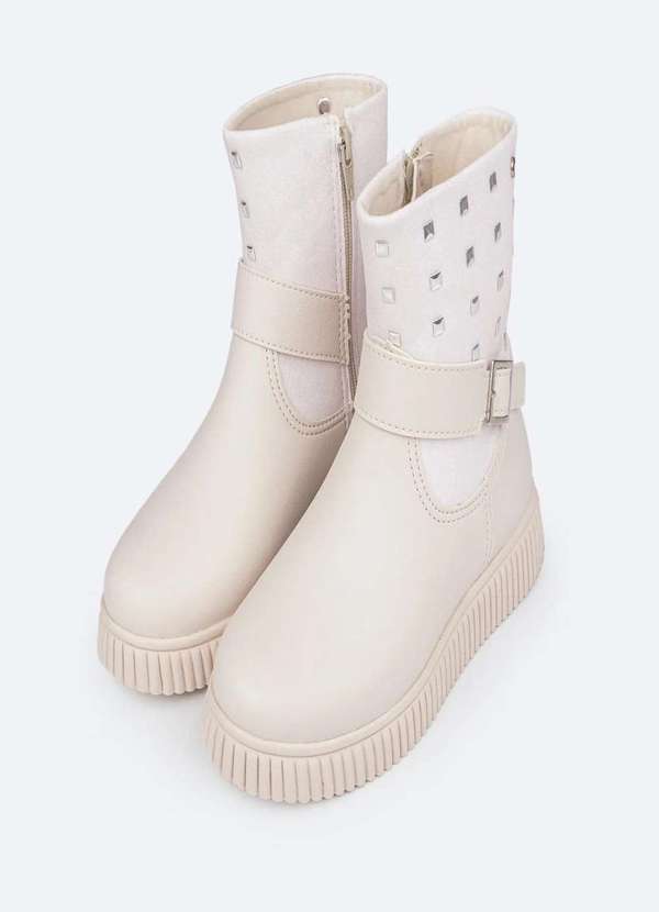 Pampili - Bota Cano Médio Infantil Pampili Candy Glitter e Tachas Nude Nude 2