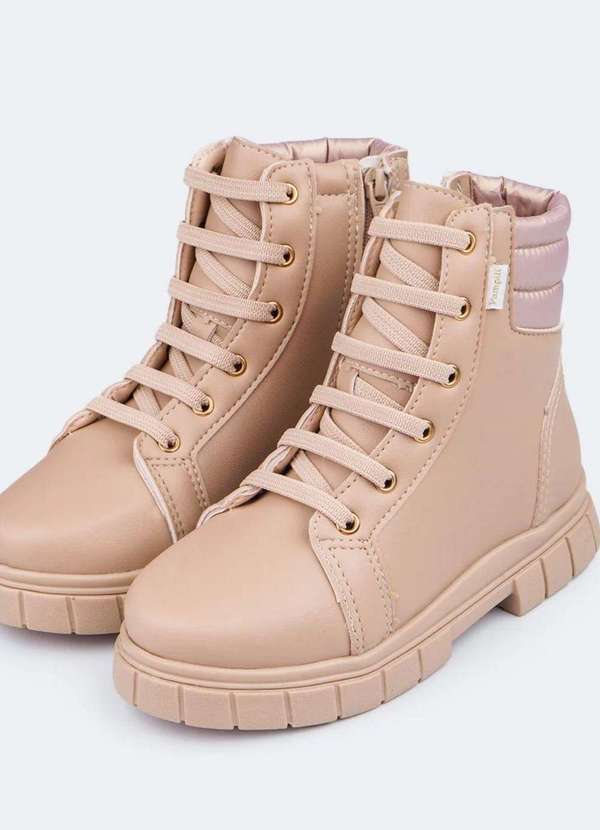 Pampili - Bota Coturno Infantil Feminina Lucky Cano Baixo Comfy Bege Bege