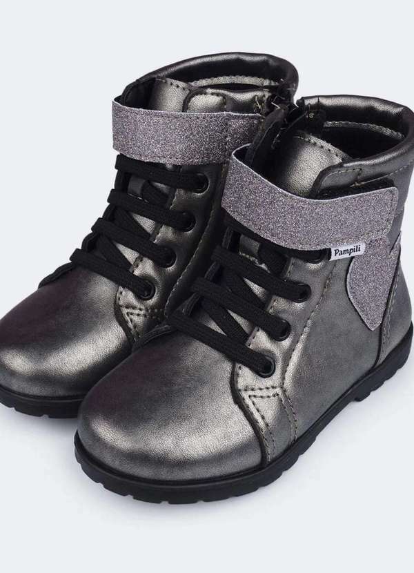 Pampili - Bota Coturno Infantil Feminina Rubi Glitter Grafite Grafite
