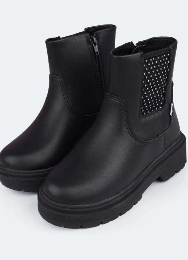 Pampili - Bota Infantil Feminina Duda Tela Strass Preta Preto