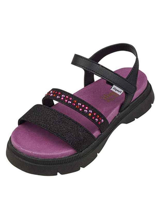 Pampili - Sandália Infantil Pampili Tratorada Glitter Strass Preto
