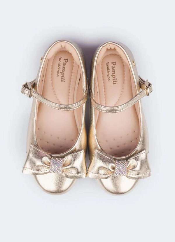 Pampili - Sapatilha Infantil Feminina Bailarina Laço Dourada Dourado 2