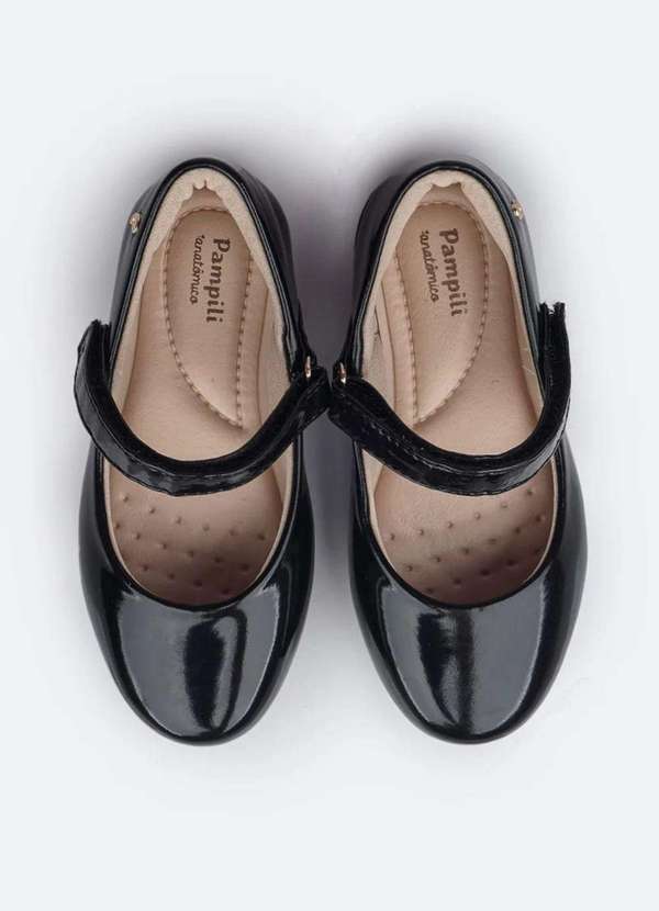 Sapatilha Infantil Pampili Bailarina Velcro Verniz Preta Preto