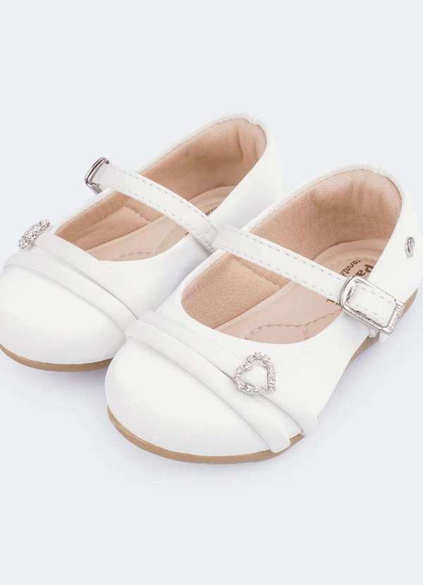 Pampili - Sapato Infantil Menina Mini Angel Coração Strass Branco Branco