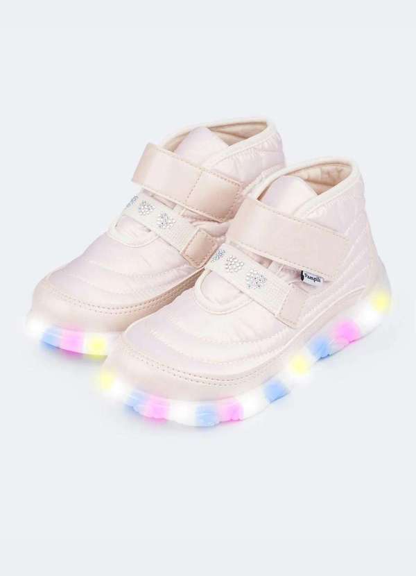 Pampili - Tênis de Led Infantil Menina Liz Luz Comfy Nude Nude
