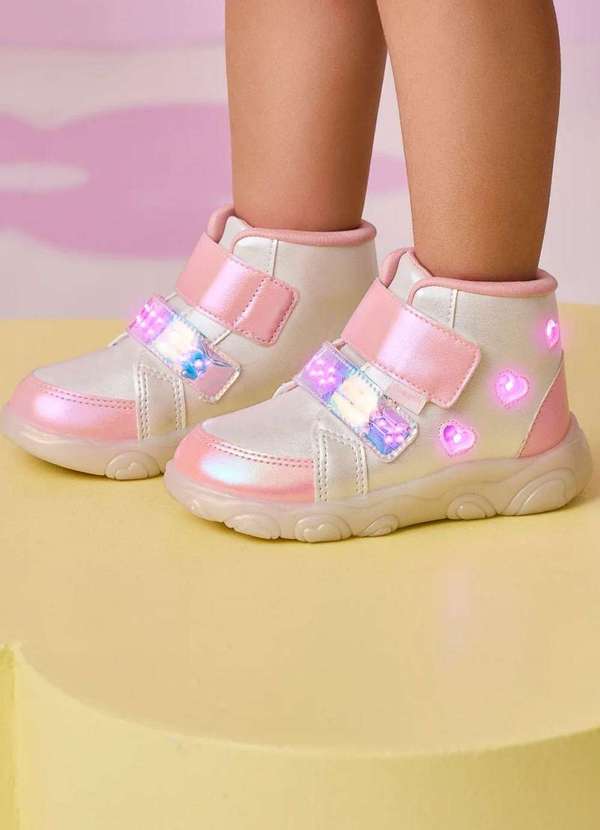 Pampili - Tênis de Led Infantil Menina Liz Luz Coração Branco Branco