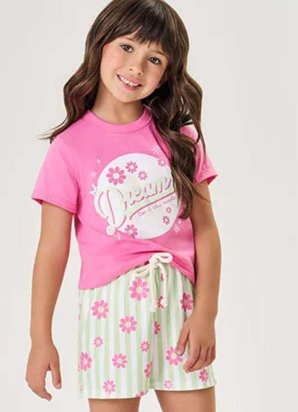 Cinti - Pijama Infantil Menina Rosa e Verde Mundo Cinti Estampado