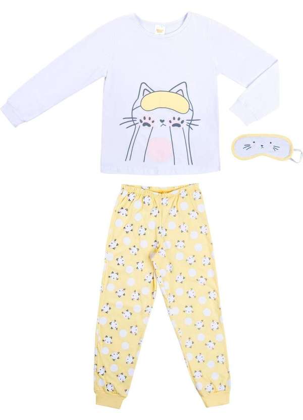 Have Fun - Pijama Menina Estampado Gato Branco Have Fun Estampado