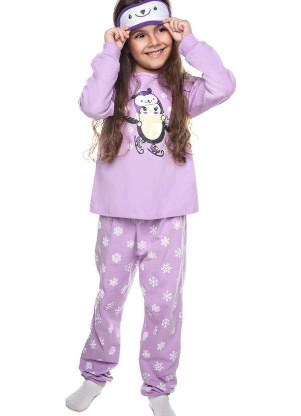 Have Fun - Pijama Snow com Tapa Olho Meia Malha Have Fun Lilás