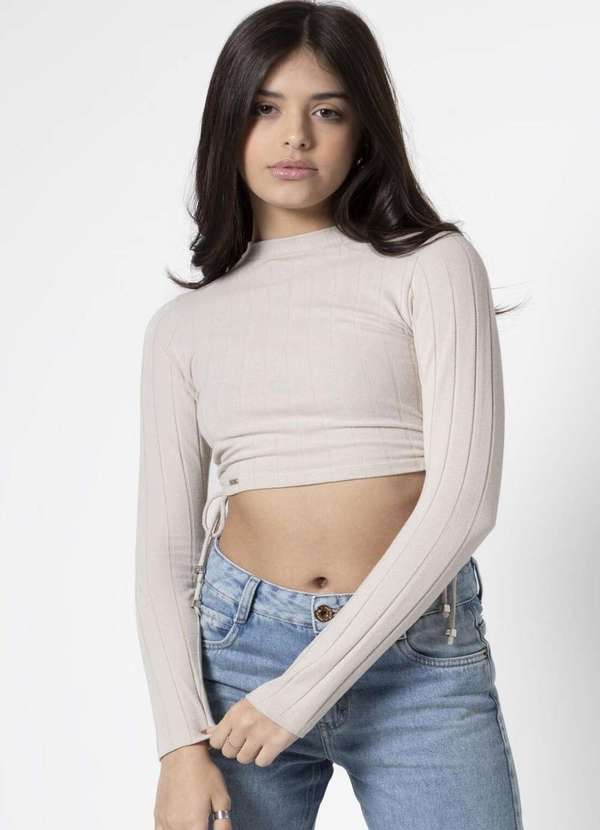 Poah Banana - Blusa Cropped Manga Longa Areia Poah Noah Areia