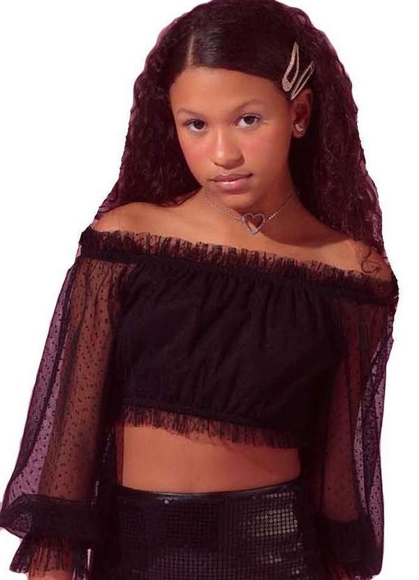 Vanilla Cream - Blusa Cropped Tule Manga Longa Infantil Vanilla Preto