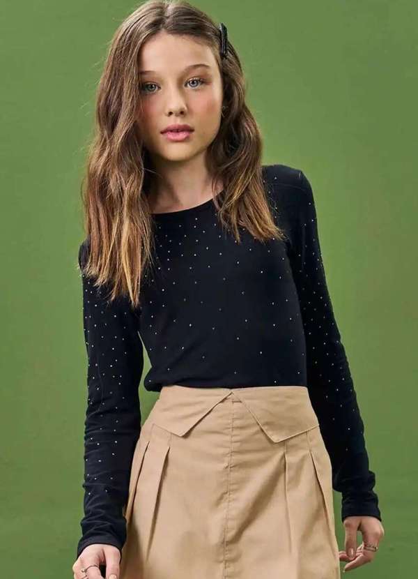 Lilimoon - Blusa Infantil Lilimoon Manga Longa com Apliques Preto